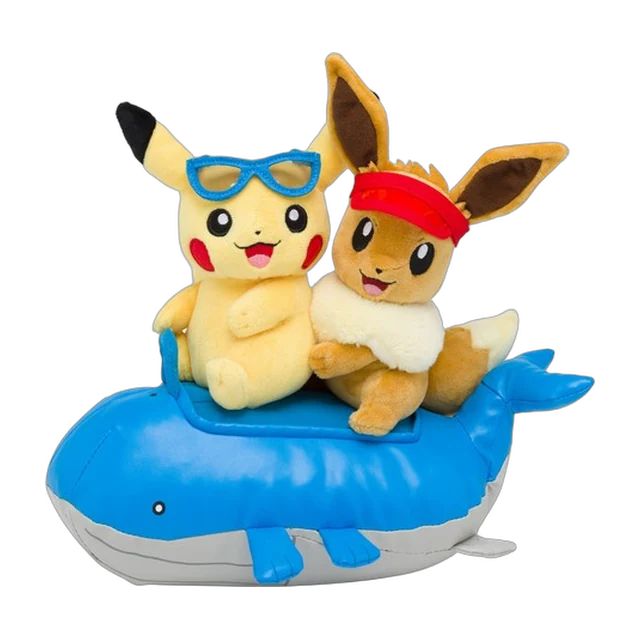 Pokémon Center 2018 Pokémon's Tropical Sweets Pikachu & Eevee Riding Wailord Plush