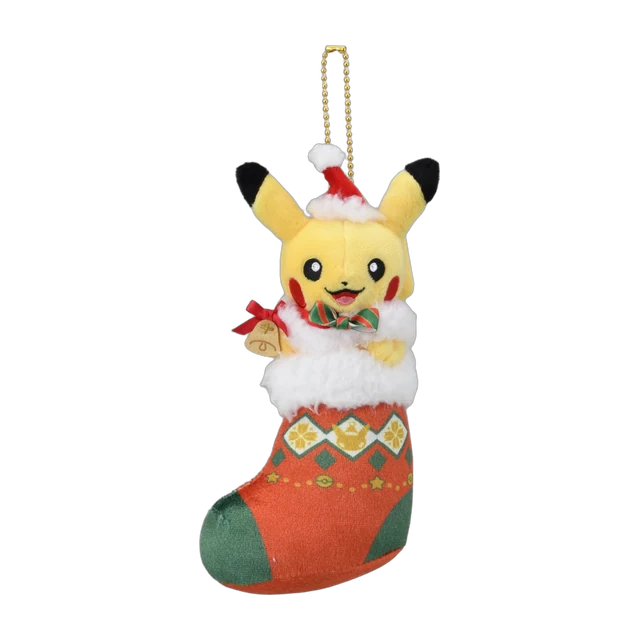 Pokémon Center 2023 Paldea's Christmas Market Pikachu Christmas Sock Mascot Keychain