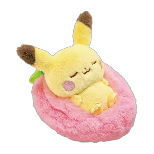 Takara Tomy 2025 PokéPeace Sleeping Fruits (Suyasuya Fruits) Sleeping Pikachu on Strawberry Bed Mascot Keychain