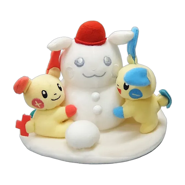 Takara Tomy 2003 Christmas Pikachu Snowman with Plusle & Minun Plush