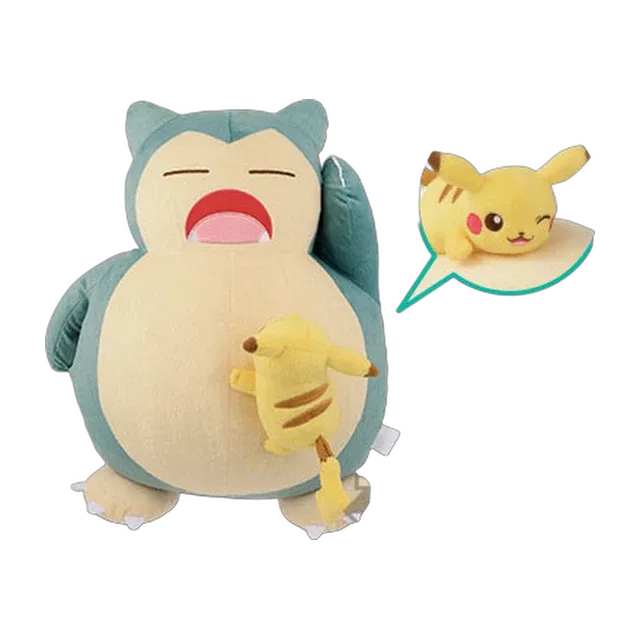 Banpresto 2018 Ichiban Kuji Pokémon HEY! Pikachu and Friends Pikachu with Snorlax Large Plush (Last One Version)